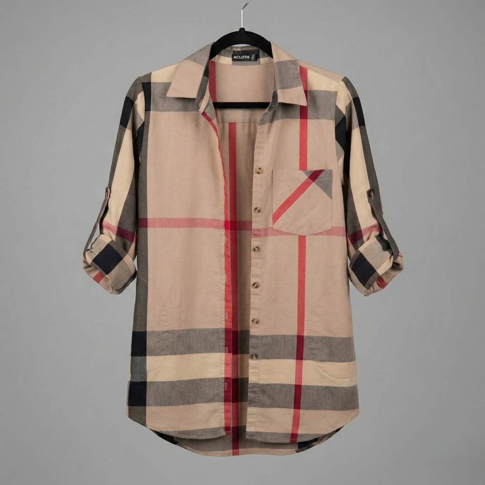 ACLOTH Multicolor Plaid Button Down Shirt